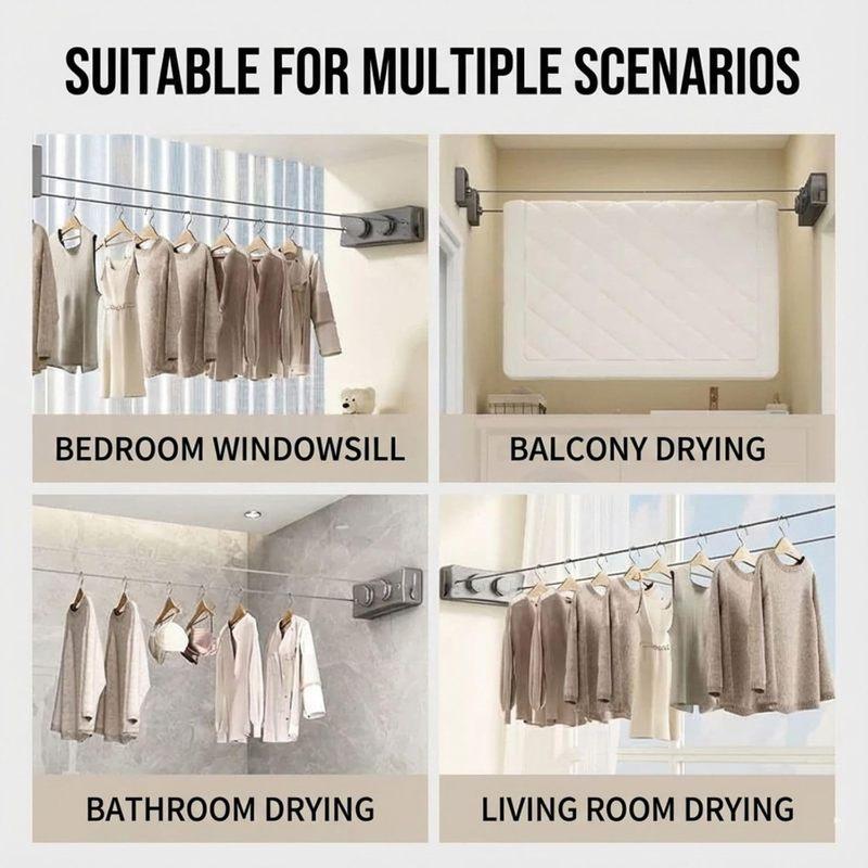 New Retractable Clothesline Double Line Retractable Wall Mounted Washing Clothes Hanger Laundry Balcony Invisible Drying Lines