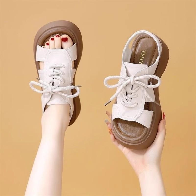 Fish mouth sandals women's summer new muffin thick sole with skirt, wearing sandals outside