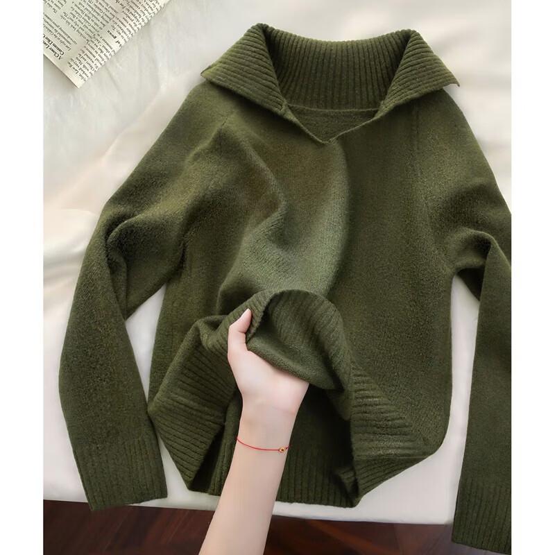 Women s Solid Lapel Long-Sleeve Sweater M