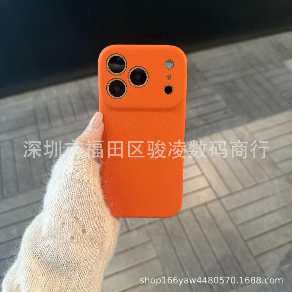 ins niche fine hole leather pattern is suitable for Apple 17promax mobile phone case iPhone16 solid color 15 all-inclusive 14/13.