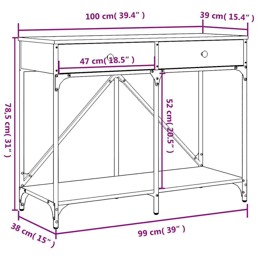Console Table Black 100 X 39 X 78.5 Cm Engineered Wood