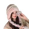 A Japanese style Winter Country Style Plush Double Braid Color Blocked Cold proof and Warm Ear Protecting Hat That Shows Off The Face