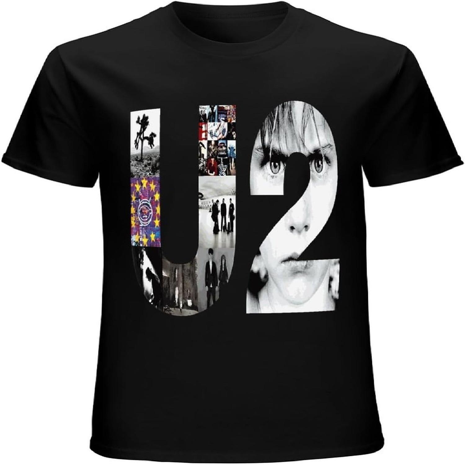xhaxhi Men s T-Shirt U2 Rock Band Music Men s Short Sleeve T-Shirt Crew Neck Cotton Lightweight Loose Fit(1) S