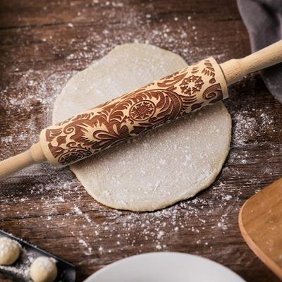 Christmas Embossing Rolling Pin Baking Cookies Noodles Biscuit Fondant Cake Dough Engraved Roller Snowflake