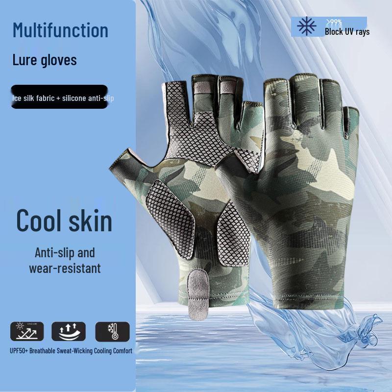 

Men s Sun Protection Fingerless Fishing Gloves - Anti-Slip, Quick-Drying, Ice Silk, for Lure/Fly Fishing XL темно-синього кольору