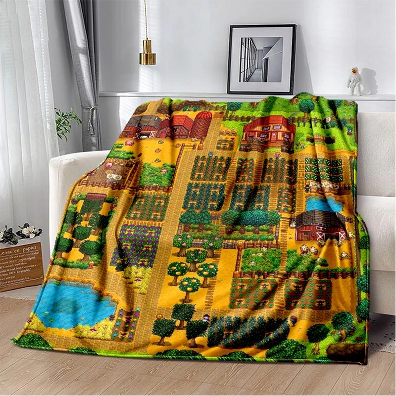 3D Stardew Valley Farm Map Game Cartoon Blanket,Soft Throw Blanket for Home Bedroom Bed Sofa Travel Picnic Cover Kids Gift