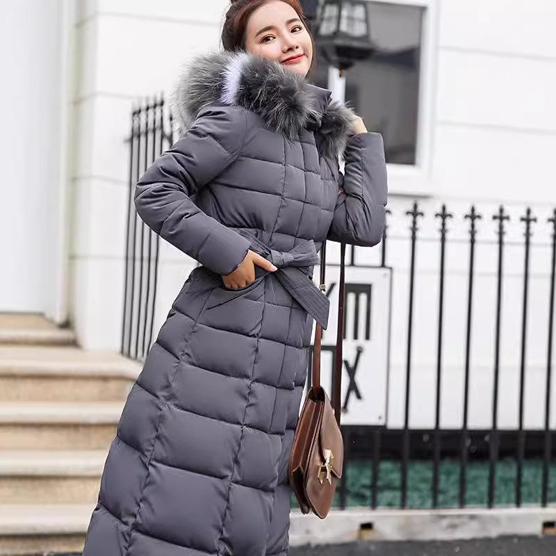 Winter New Cotton-padded Women's Medium and Long Knee-length Thickened Large Fur Collar Down Cotton-padded Jacket