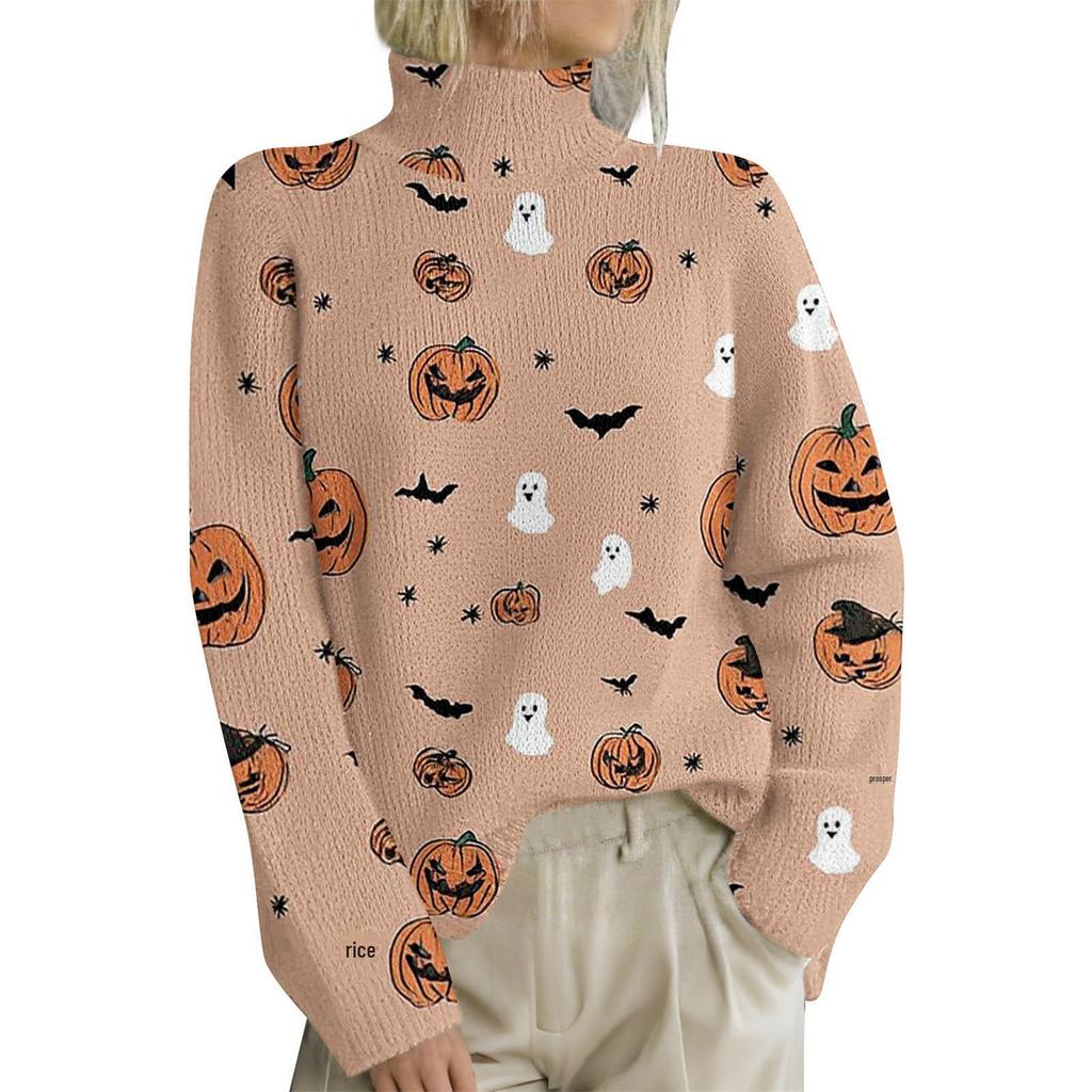 HJX-GL1 Halloween Devil 3D Print High Neck Pullover Sweater - Long Sleeve, Loose Fit for Autumn/Winter