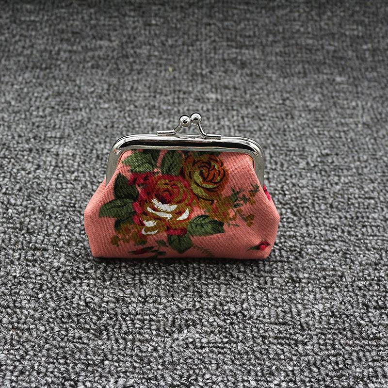 Rose Flower Canvas Coin Purse Cute Flower Print Mini Bag Coin Bag Wallet Girl Little Bag Key Credit Card Holder Pouch