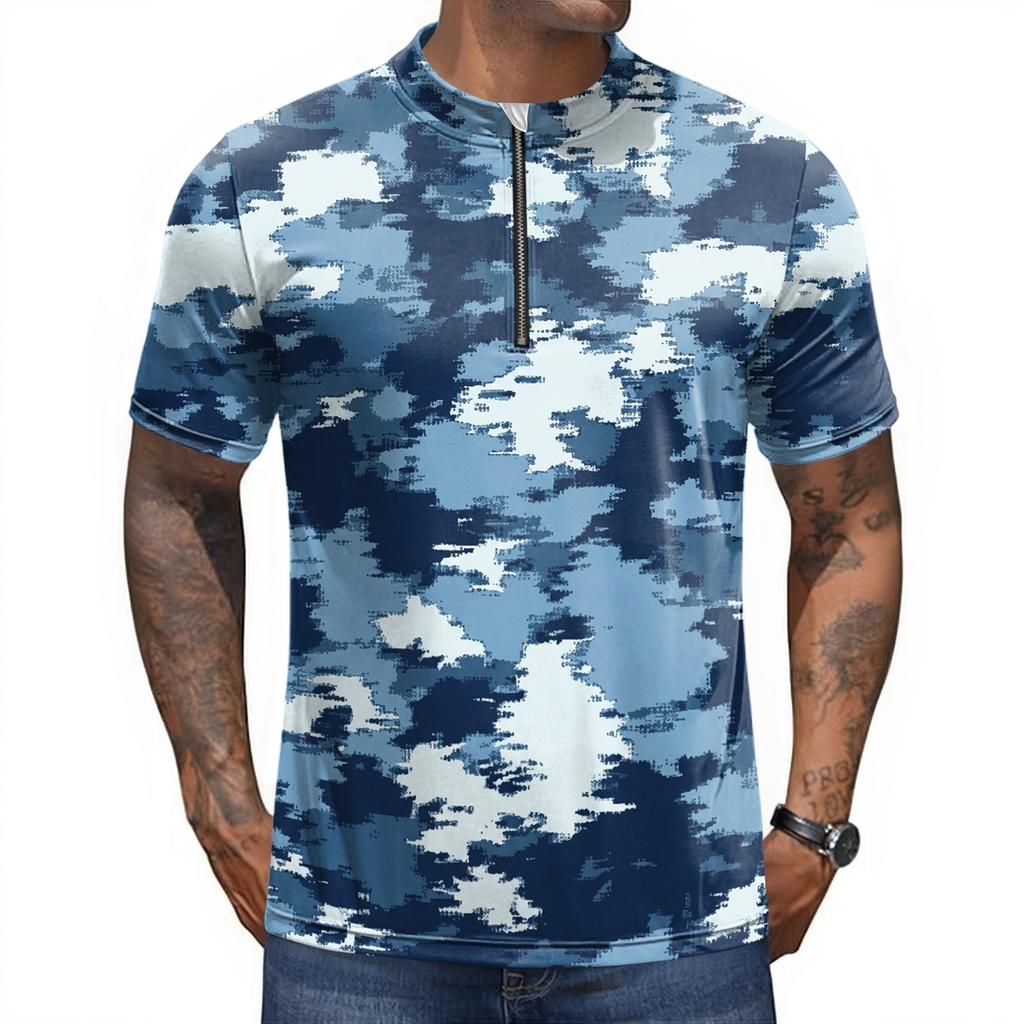 Men's Short Sleeve Cycling Jersey Breathable Quick Dry Fabric Half Zip Front Athletic Fit Lightweight Top for Outdoor Sports