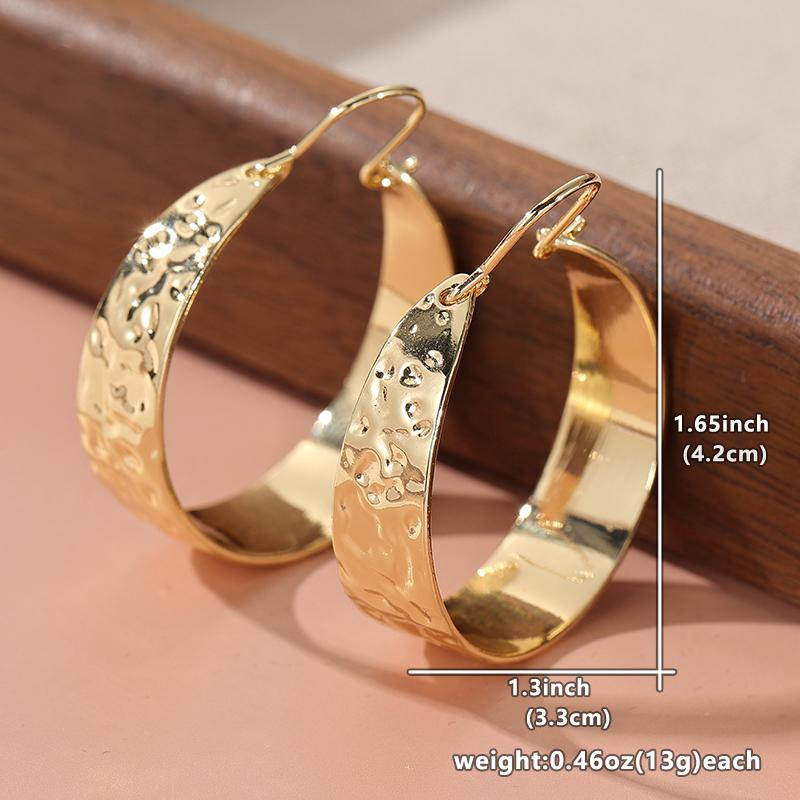 Classic Trendy Gold Color Metal Glossy Surface Carving Geometry Pattern Hoop Earrings for Women Jewelry