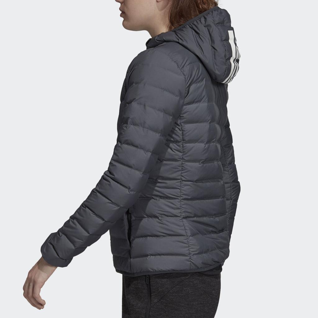 Adidas Jednobarevná teplá sportovní péřová bunda s kapucí Dámské bundy Šedá DZ1520