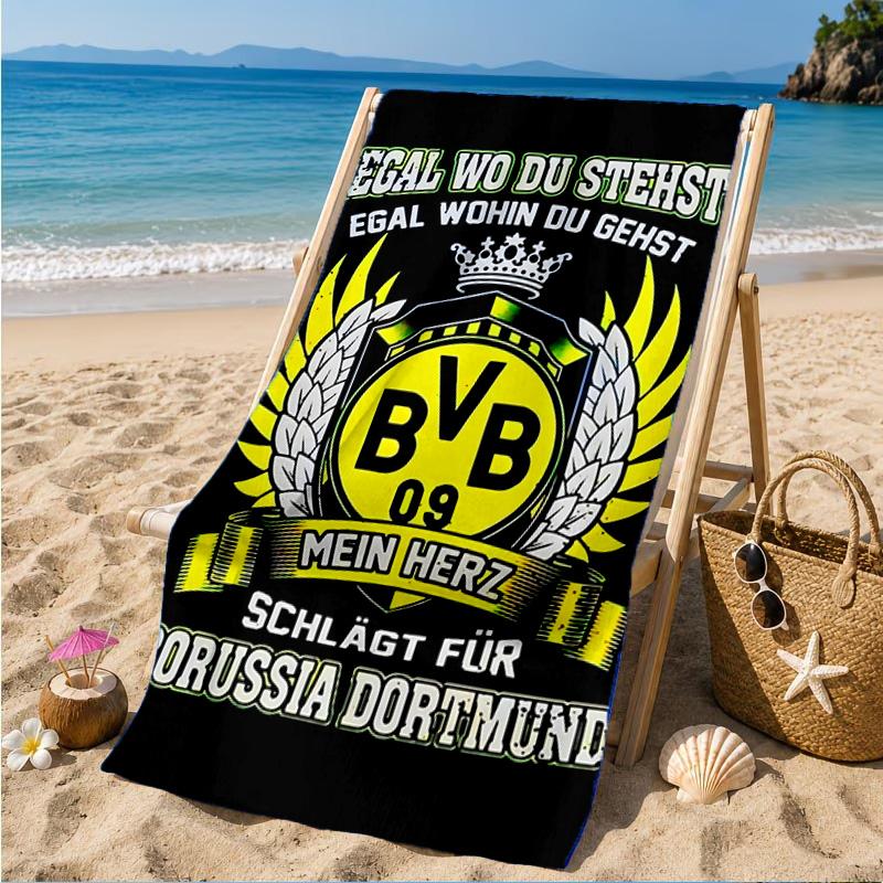 Plážová osuška z mikrovlákna s potiskem designu fotbalového míče BVB, měkká a savá, rychleschnoucí, ideální pro letní cestování, nezbytnost na pláž, k bazénu