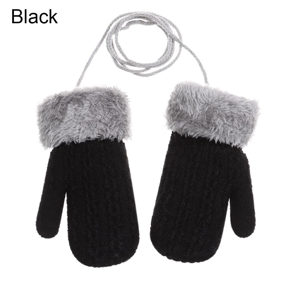 

Winter Soft Hanging Neck Thick Warm Kids Gloves Cute Cartoon Knitted Mittens For 1-4 Years one size чёрный