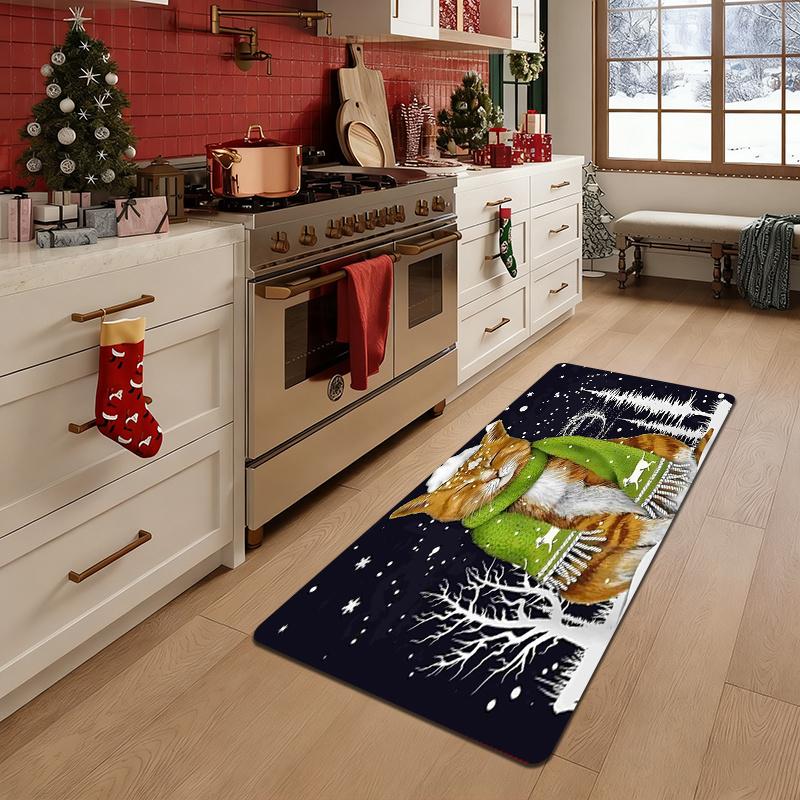 1 szt. Maty kuchenne przeciw zmęczeniu, Wodoodporna, antypoślizgowa, gruba, amortyzowana mata kuchenna z nadrukiem świątecznego kota, Wytrzymała, komfortowa mata do stania do kuchni