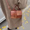 Winter New Niche Design Contrasting Color Splicing Portable Small Square Bag Fashionable Simple Retro Shoulder Bag