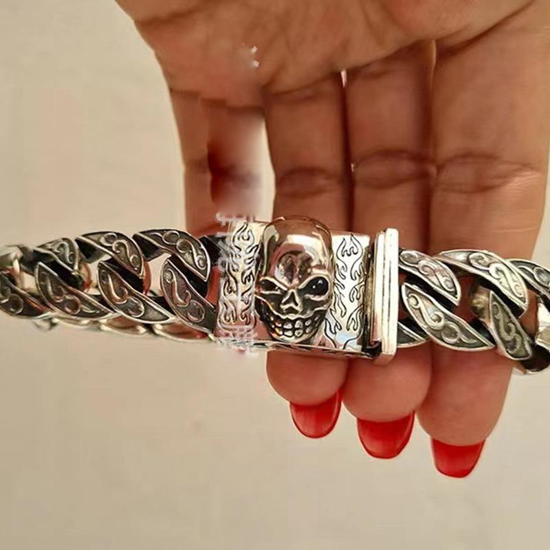 New Vintage Skull Cuban Trendy Vintage Hipster Punk Fashion Bracelet 18cm белый