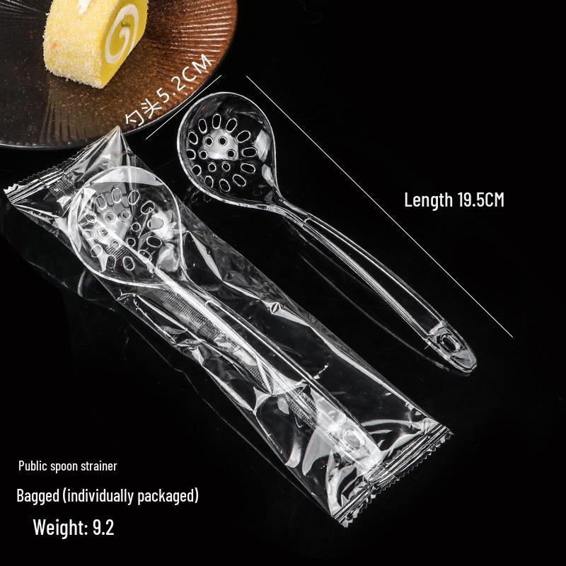Thickened Long Handle Disposable Plastic Soup Spoon with Colander Design for Takeaway