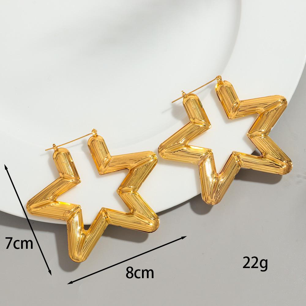 HipHop Gold Sliver Color Bamboo Round Hoop Earrings for Women Statement Big Circle Heart Star Geometric Earings Party Jewelry