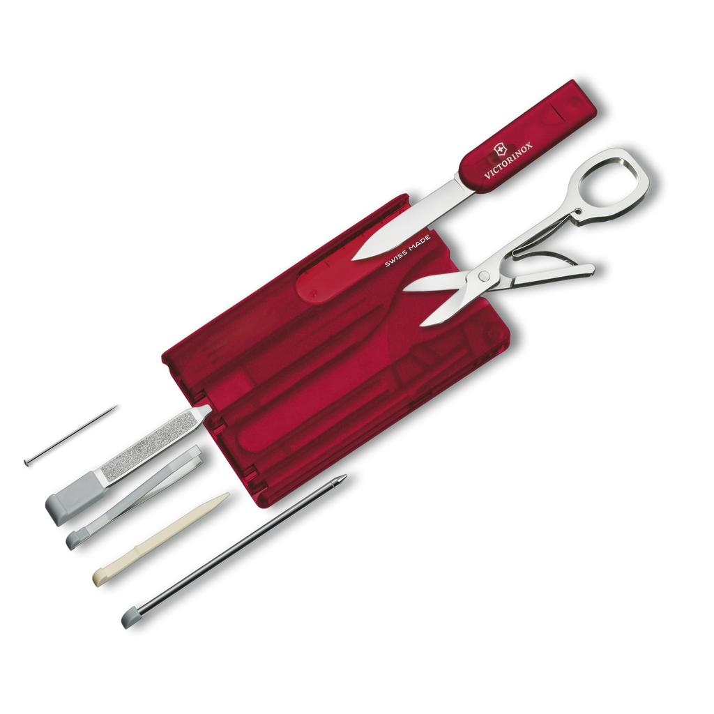 Victorinox Schweizer Taschenmesser mit Swiss Classic durchsichtigem Kugelschreiber, kompakt und klein, Karte, Rot, Multifunktions-Schreibwaren, Schere, Stift, Swiss-Made