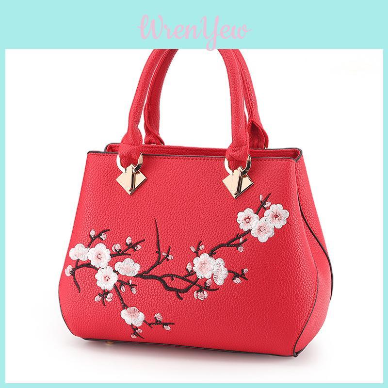 Womens Business Casual Shoulder Bag With Flower Embroidery Design And Organizer Storage