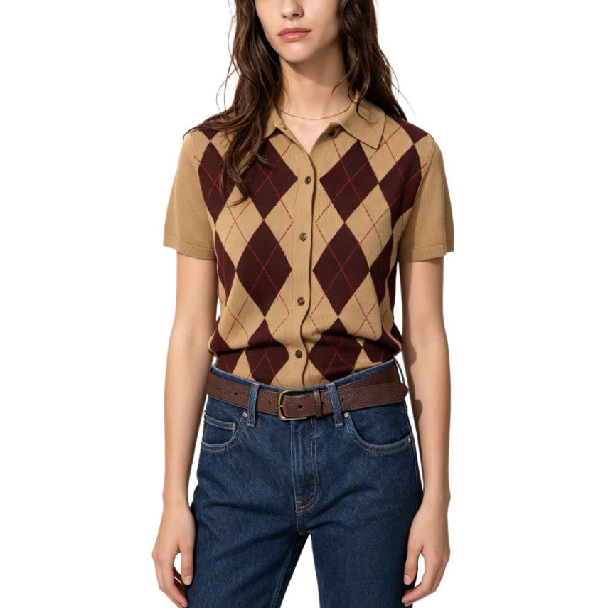 UNIQLO Diamond Pattern Single-Breasted Short Sleeve Sweater Women sweater 488333-34