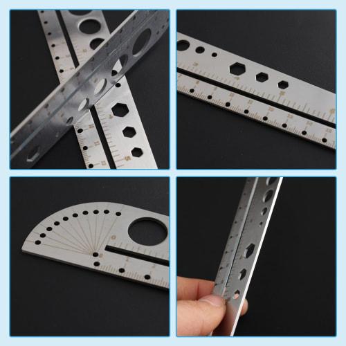 RICISUNG Circular Ruler, Metal Ruler, Multi-Function Ruler, Straight Ruler, Angle Meter, Stainless Steel, Multi-Function, Template, Drawing Board, Com