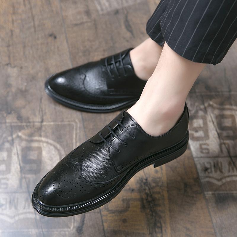 Men's leather shoes 2025 new Korean version of Brock men's shoes trendy shoes British business leather shoes