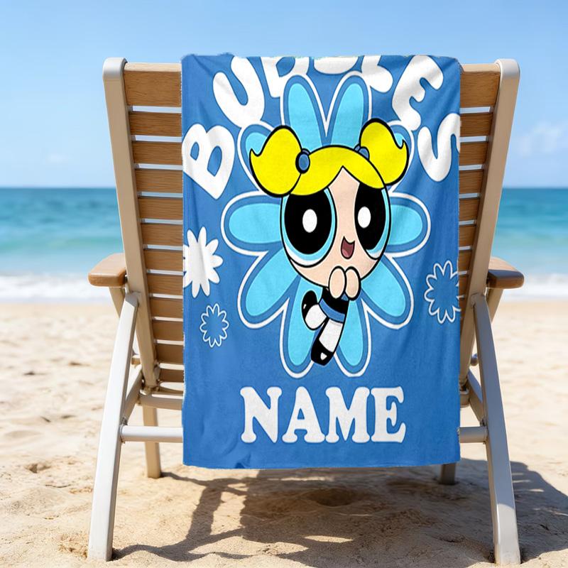 1pc The Powerpuff Girls2 Beach Towel with Custom Name, Beach/Swimming/Bath/Picnic/Camping Towel, Suitable for Seaside Beaches