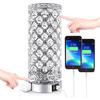Modern Crystal Table Lamp, 3 Way Dimmable Touch Control Desk Lamp Wireless Charging, Dual USB Nightstand Lamps, Modern Bedside LED Lamp for Bedroom,