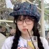 Sun Protection Plaid Cloud Berets Korean Style Octagonal Caps Japanese Button Hat  Spring Summer