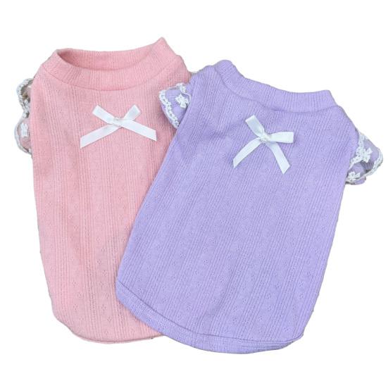 Dog Cotton Vest Lace Ruffle Cap Sleeve Pullover Puppy Clothes Soft Breathable Summer Pet T Shirt with Bow for Small Medium Dogs Cats