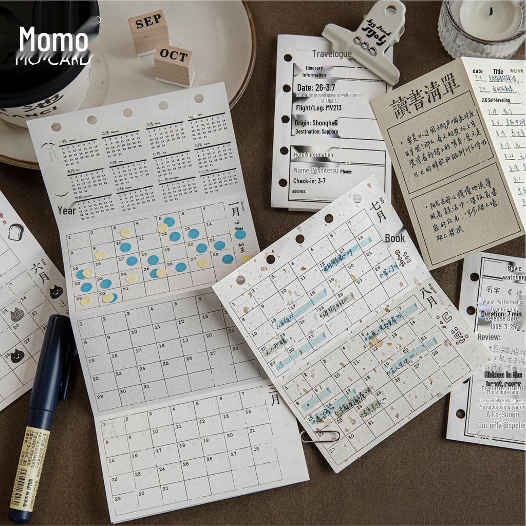 Momo Retro Foldable Sticky Notes Set - Mixed Material, 6 Sheets, Life Archive Series