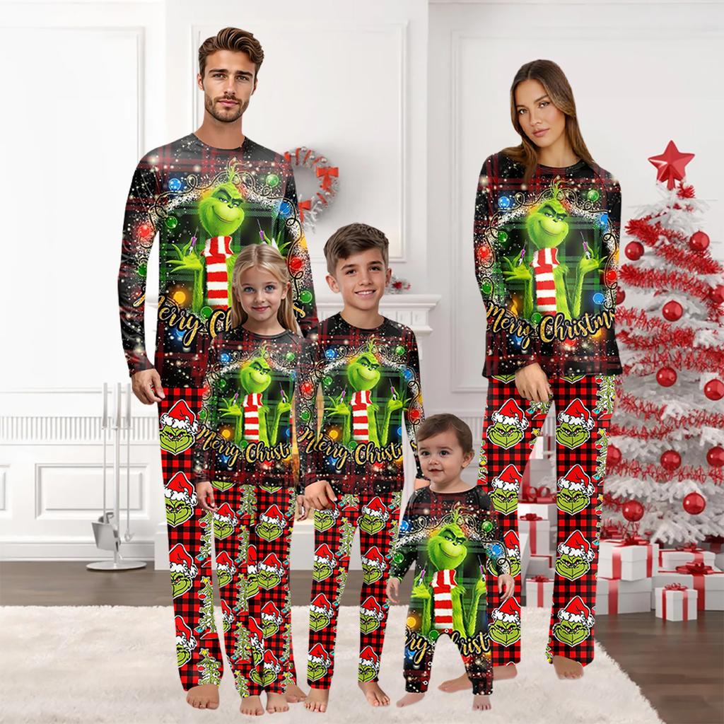 Різдвяний принт Сімейний комплект Топ з довгим рукавом + Штани Сімейний комплект