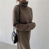 Casual Thicken Warm Women Knitted Dress Full Sleeve Loose Turtleneck Female Sweater Dresses Autumn Winter Vestidos