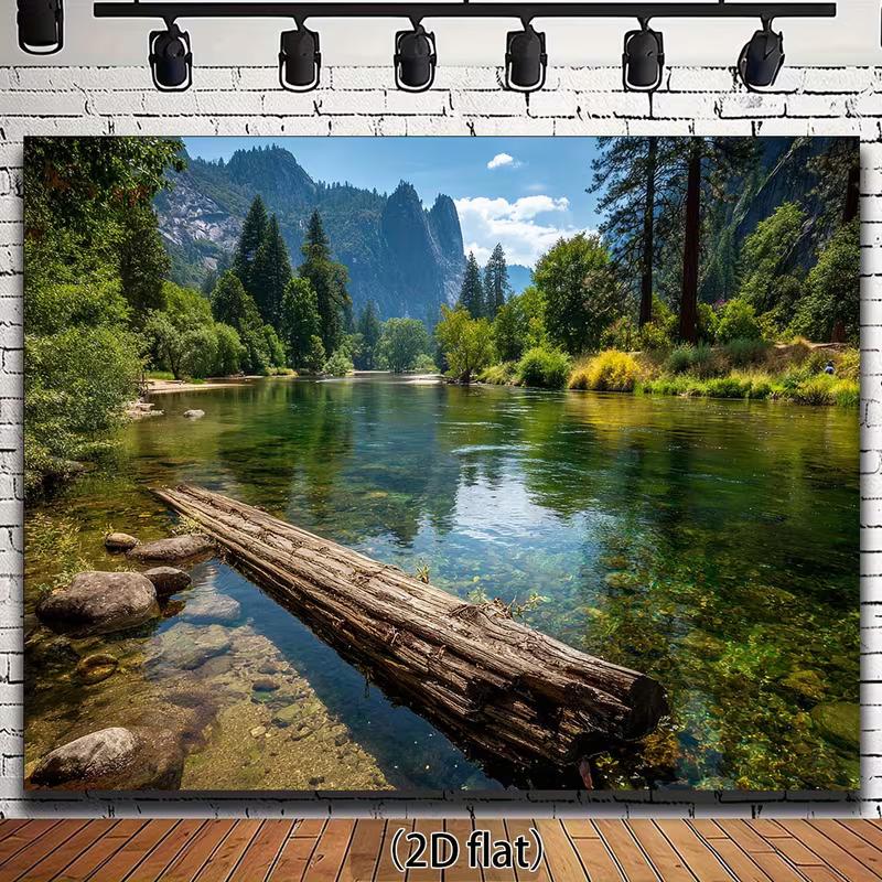 

2D Yosemite Backdrop, Forest River Mountain Photography Background 47.2x31.5inch/120*80cm