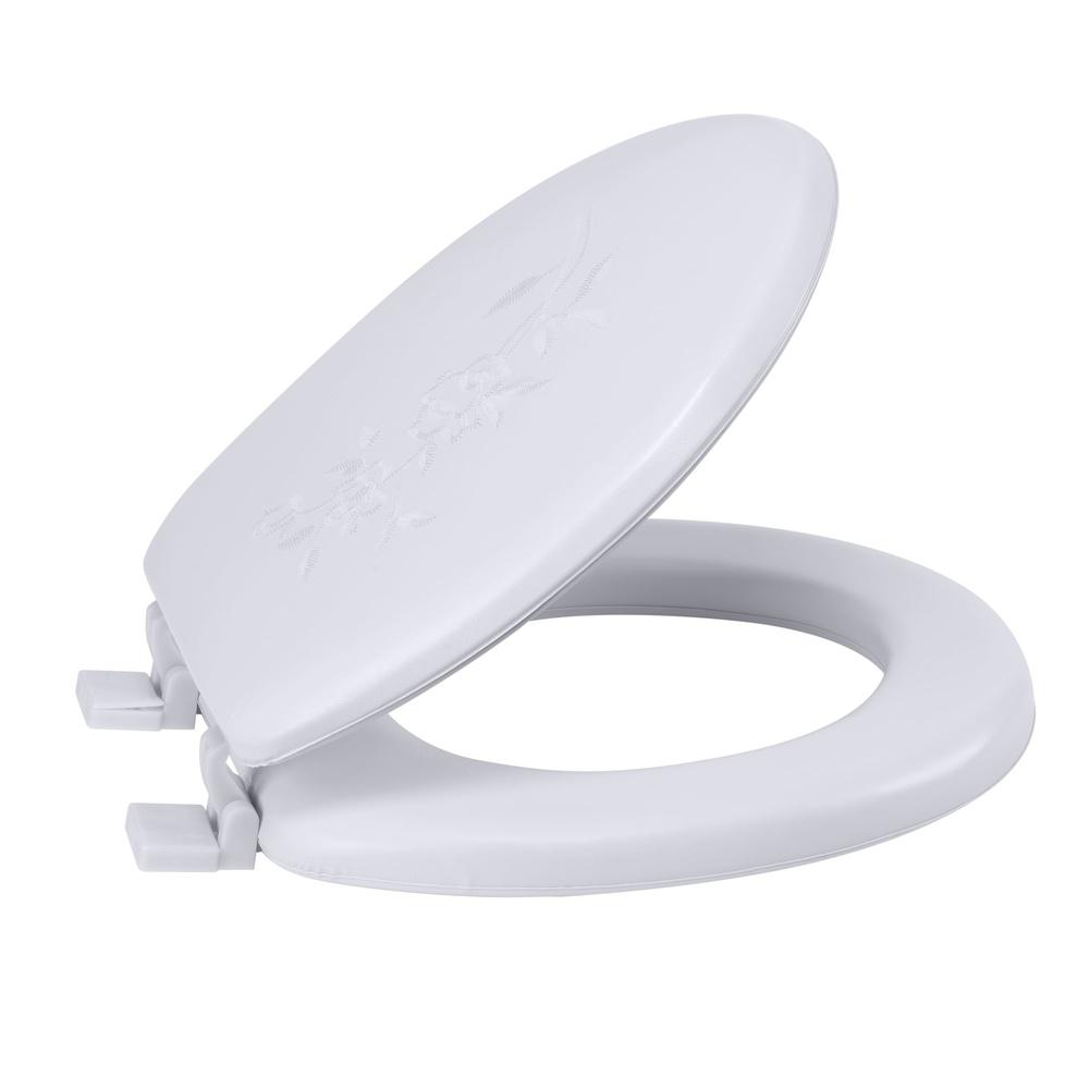 Extra Soft Vinyl Round Toilet Seat with Adjustable Non-Slip Hinges Easy Installation Decorative Comfortable Standard Size Toilet