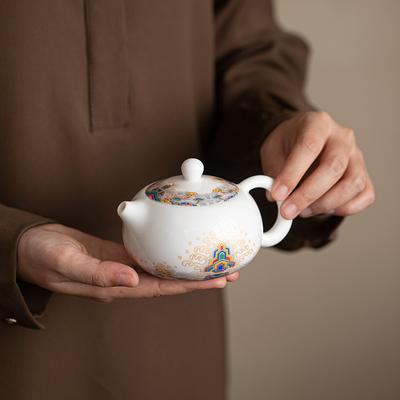 Talg-Jadeporzellan weißes Porzellan Meerwasser Jiangya Xishi Topf Haushalts-Keramik-Teekanne Retro leichter Luxus Einzeltopf Teekanne