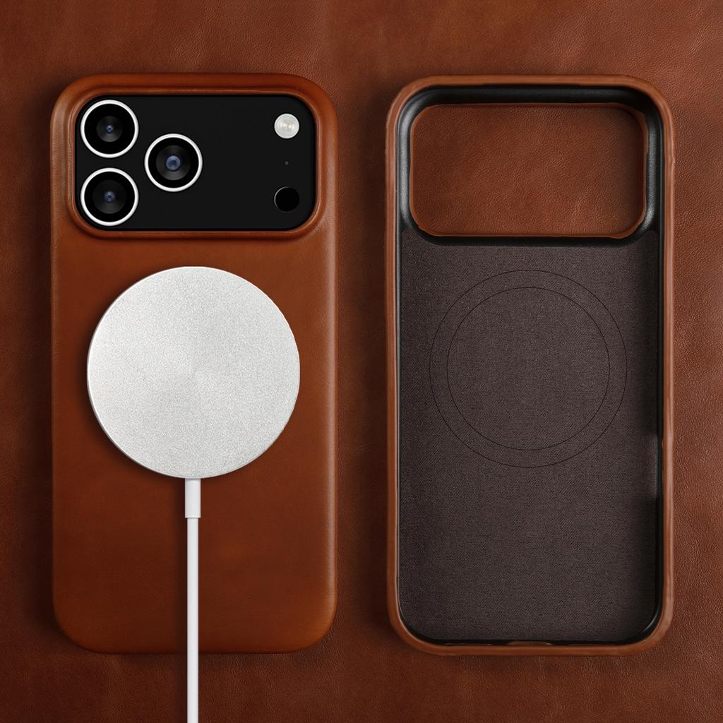 Vintage Oil Wax Full Covered Genuine Leather Case for Iphone 17 Pro Max 16 15 14 13 12 11 for Magsafe Magnetic Phone Cover Cases