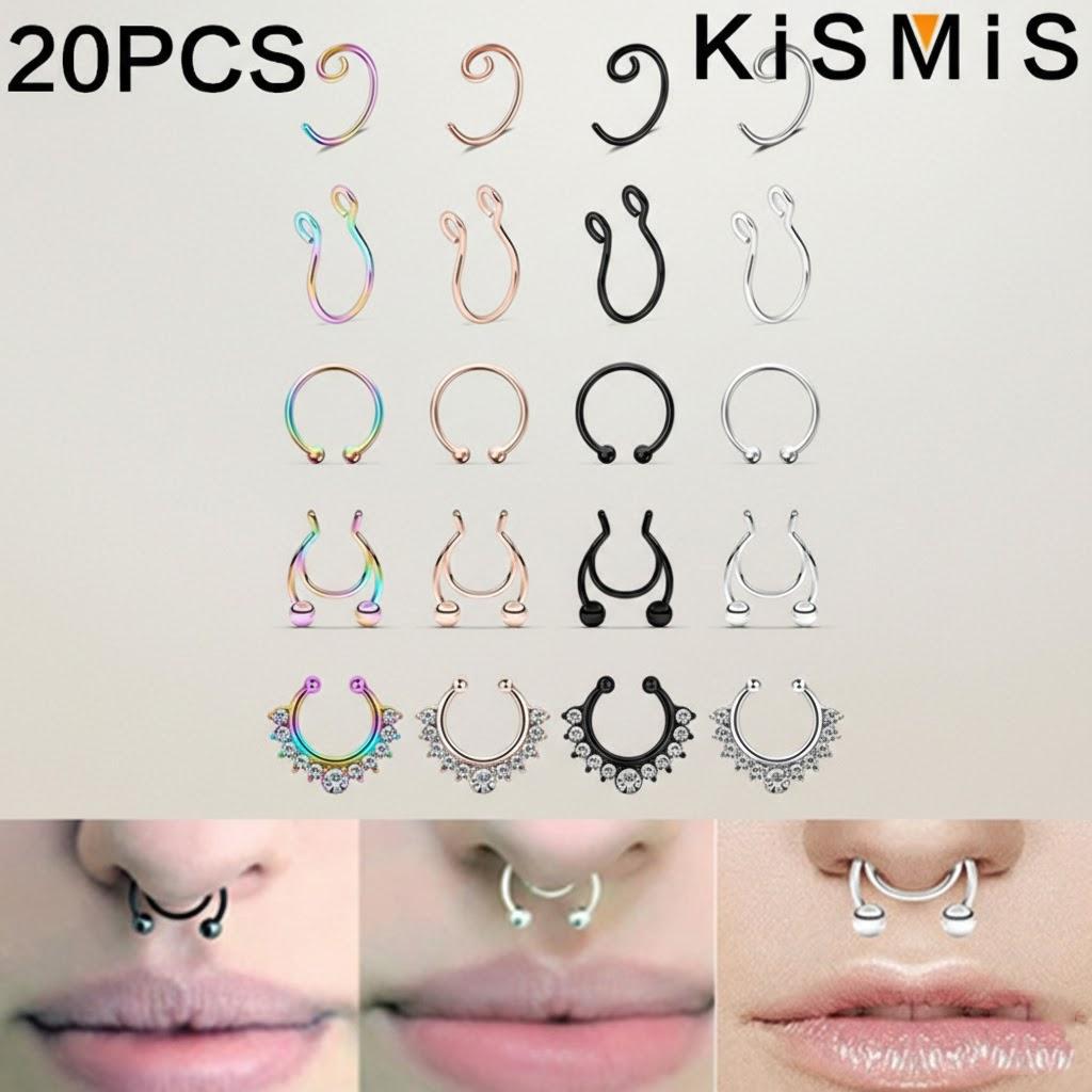 

20Pcs Magnetic Nose Rings Set Stainless Steel Clip on Fake Piercing Jewelry Faux Septum Nose Hoop Body Jewelry