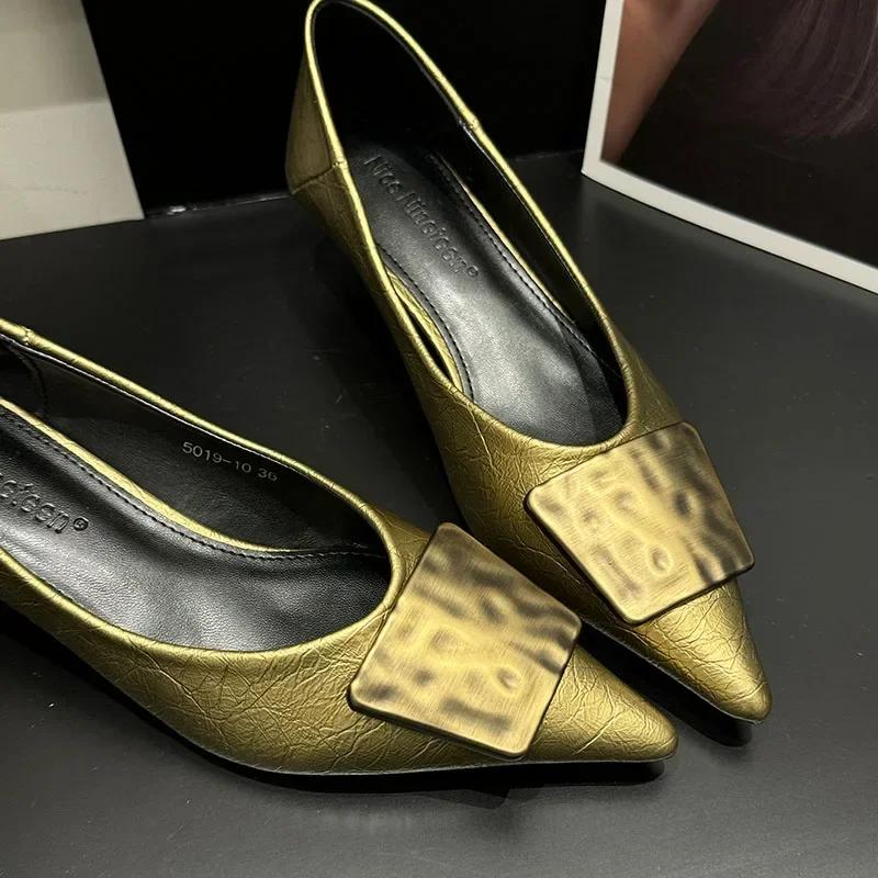 New Brand Fashion Luxury Metal Pointed Toe Fine Heeled Shallow Mouth Women's Shoes Sexy Banquet Dress Wedding High Heels Female