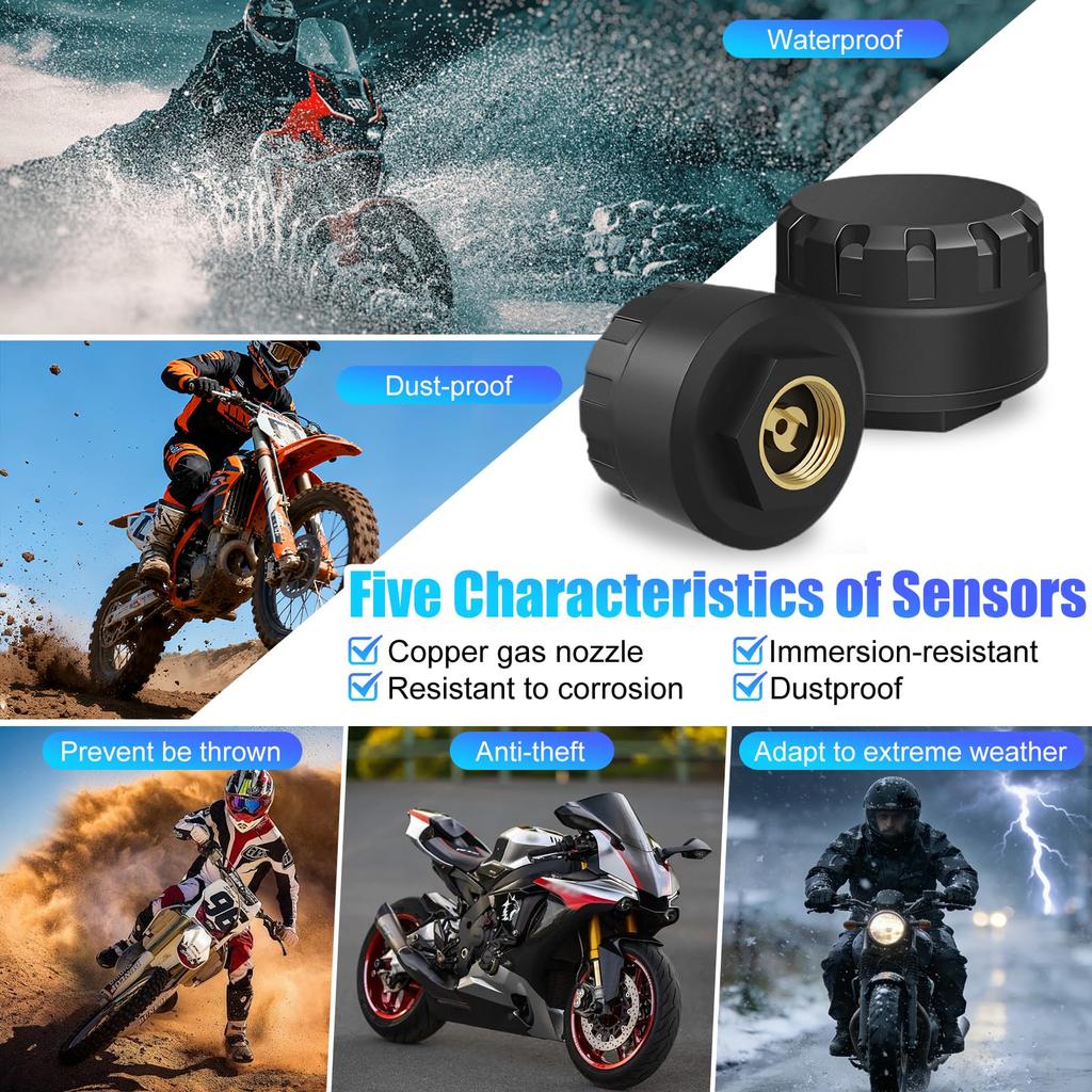 HUAJUN Motorcycle Air Pressure Sensor, Smartphone, Instant Monitoring of Pressure