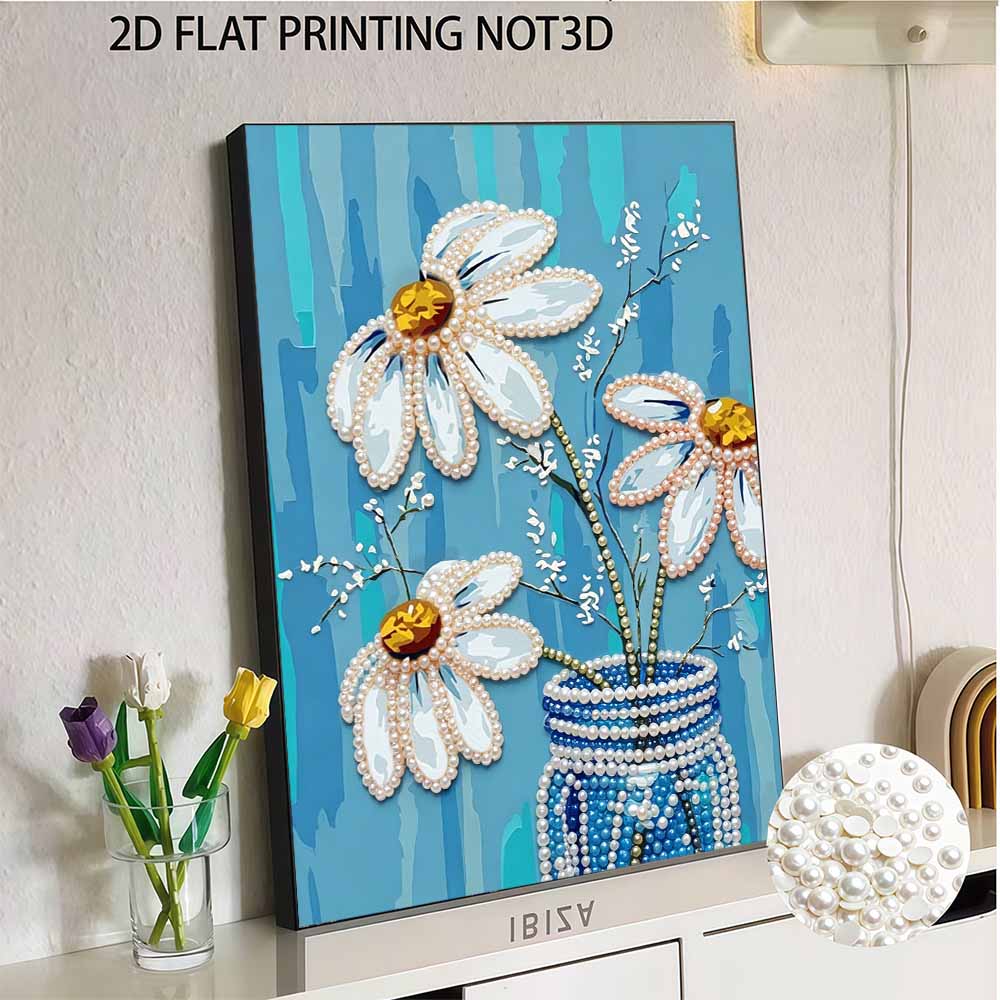 DIY 5D Little Daisy Pearl Art Kit No Frame Pearl Diamond Painting for Adults 30x40cm Floral Gem Art for Home Wall Decoration & Craft Gift