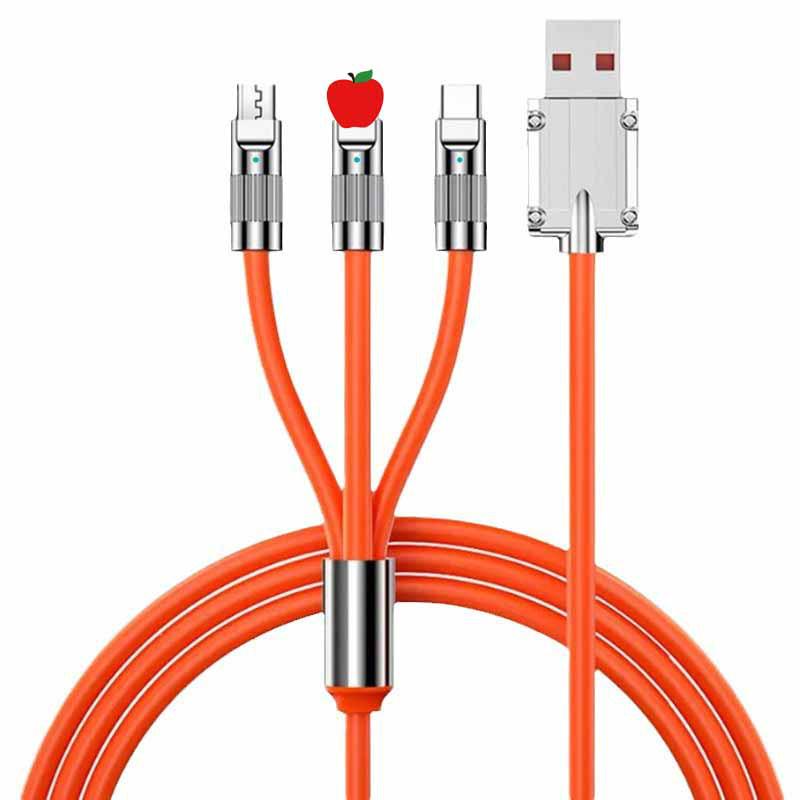 120W Super Fast Charge 3-in-1 Cable for Apple, Huawei, Type-C, and Android with 6A Flash Charge Capability