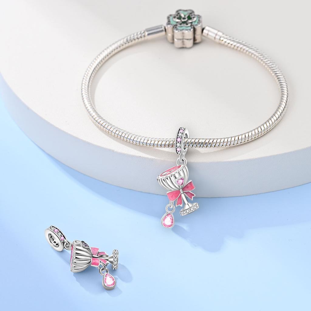 Original Charms Copper Sweet Wine Glass Pendant Beads Fit Bracelet Women Jewelry Making Diy Gift