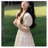 Elegant French Floral Bubble Sleeve Summer Dress
