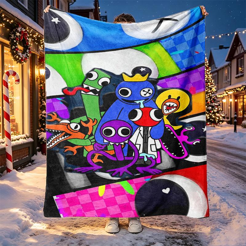 Game Rainbow Friends Pattern Blanket for Home Decoration, Bed, Sofa, Car Travel, Camping, Suitable for All Seasons, Birthday Christmas Gift