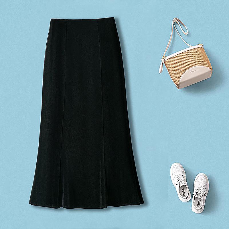 Golden Velvet High-Waist A-Line Mermaid Skirt - Women's Autumn/Winter 2025