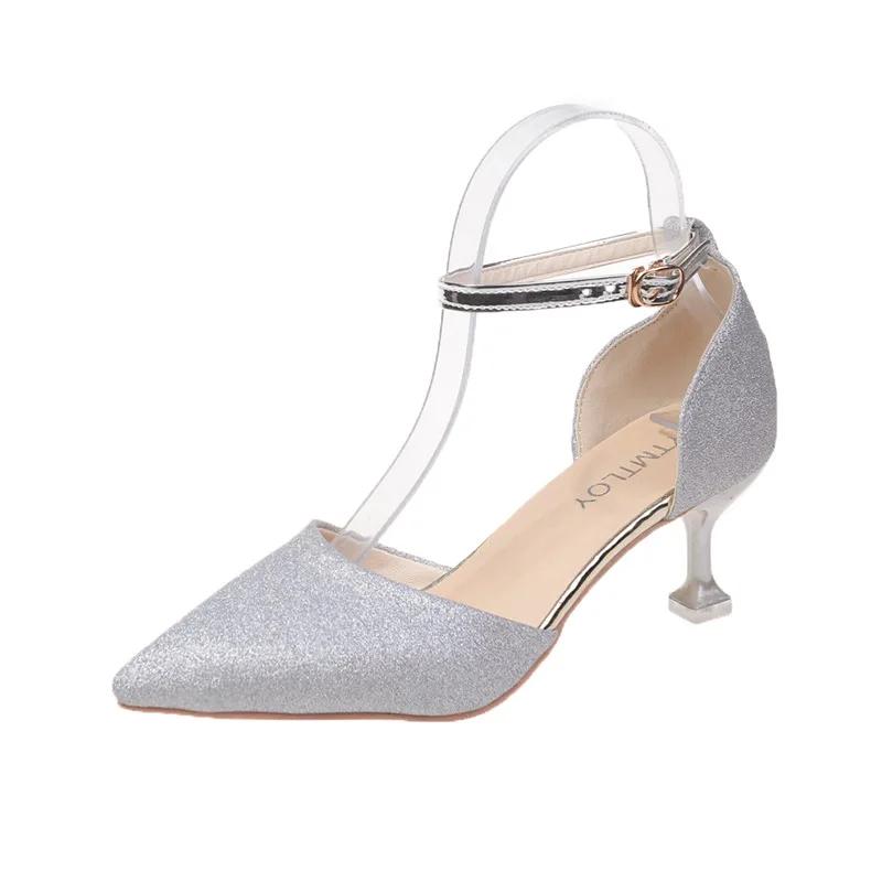 Fashion Women's Shoes, Summer Rhinestones, Closed Toe, Hollow Buckle, Stiletto High Heels, Sandals Large Size Pointed Toe 33-43