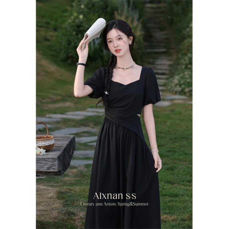 

Lu Xiangnan French Square Collar Waist-Exposing A-Line Dress XS